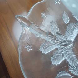 Antika Cam Sunum Tabağı,Cift Katlı,Büyük Boy