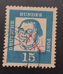 Almanya Pulu - Germany Stamp -  Mektup Zarfından Kesilmiş  / Postadan Geçmiş Pul Filateli - 1963 Damgalı - ALMAN PULU LUTHER , 15 PARA - YABANCI PULLAR,  NOSTALJİK DOĞUM GÜNÜ HEDİYESİ