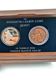 Antika Koleksiyonluk Gümüş ve Bronz Ayasofya Hatıra Para Seti, Orijinal Ahşap Kutusunda (Sertifikalı)