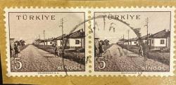 Mektup Zarfından Kesilmiş  / Postadan Geçmiş İkili Pul Filateli - 1961 Damgalı - BİNGÖL, 5 PARA - Türkiye Cumhuriyeti - Turkish Stamp - NOSTALJİK DOĞUM GÜNÜ HEDİYESİ