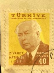 Mektup Zarfından Kesilmiş  / Postadan Geçmiş Pul Filateli - Damgalı -THEODOR HEUSS ZİYARET HATIRASI 1957, 40 PARA - Türkiye Cumhuriyeti - Turkish Stamp - NOSTALJİK DOĞUM GÜNÜ HEDİYESİ