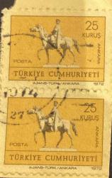 Mektup Zarfından Kesilmiş  / Postadan Geçmiş İkili Pul Filateli - Damgalı - ATLI ATATÜRK ANKARA, 25 KURUŞ - Türkiye Cumhuriyeti - Turkish Stamp - NOSTALJİK DOĞUM GÜNÜ HEDİYESİ