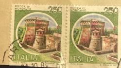 İtalya Pulu - Italy Stamp - Mektup Zarfından Kesilmiş  / Postadan Geçmiş İkili Pul Filateli - Damgalı - İTALYAN PULU, 250 PARA - YABANCI PULLAR - NOSTALJİK DOĞUM GÜNÜ HEDİYESİ