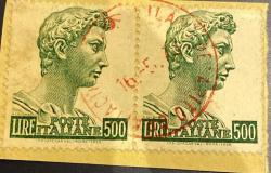 İtalya Pulu - Italy Stamp - Mektup Zarfından Kesilmiş  / Postadan Geçmiş İkili Pul Filateli - Damgalı - İTALYAN PULU , 500 PARA - YABANCI PULLAR - NOSTALJİK DOĞUM GÜNÜ HEDİYESİ