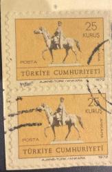 Mektup Zarfından Kesilmiş  / Postadan Geçmiş İkili Pul Filateli - Damgalı - ATLI ATATÜRK ANKARA, 25 KURUŞ - Türkiye Cumhuriyeti - Turkish Stamp - NOSTALJİK DOĞUM GÜNÜ HEDİYESİ