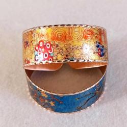 Bakır el işçilikli lüks bilezik -Gustav Klimt - The Kiss - Öpücük 1908