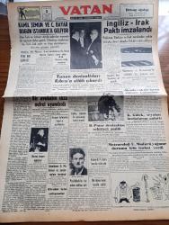Vatan Gazetesi - 5 Nisan 1955 - Yeni Bir Suikast Yazan Ahmet Emin Yalman Köşe Yazısı - Kamil Şemun Ve Celal Bayar Bugün İstanbul'a Geliyor - Yunan Denizaltıları Kıbrıs'a Silah Çıkardı - İngiliz Irak Paktı İmzalandı - Başvekil Adnan Menderes Max Thornburg İle Görüştü - Dumlupınar Denizaltısı Şehitleri Anıldı - Meteoroloji Umum Müdürü Fuat Adalı Yağmur Durumu İçin İzahat Verdi- Hanımın Çiftliği Yazan Orhan Kemal Yazı Dizisi - Gazi Osman Paşa Dün Anıldı - Rumelihisarı Ve Tarihi Eserler Restore Edilecek - Geçmişte Bugün Müşir Gazi Osman Paşa'nın Ölümü Yazan Feridun Fazıl Tülbentçi Yazı Dizisi - Gazeteci Ceyn Arden'in Maceraları Çizgi Roman - Nafia Vekili Kemal Zeytinoğlu - NATO'nun 6. Yılı İçin Tören - Altmış Yaşında Harikalar Yarayan Bir Soprano Kirsten Flagstad - Şöhretten Şikayet Eden İki Meşhur Yıldız Audrey Hepburn ile Kocası Mel Ferrer - İtalya'yı Tehdit Eden Dava Yazan Michael Sheldon Yazı Dizisi - Grekoromen Güreş Seçmeleri Cumartesi Günü Yapılıyor - Avrupa Boks Şampiyonası