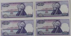 7.EMİSYON 2.TERTİP 1000 BİN TÜRK LİRASI SIRALI KAĞIT PARALAR H47001591-H47001592-IH47001593-H47001594 NADİR