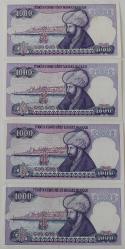7.EMİSYON 2.TERTİP 1000 BİN TÜRK LİRASI SIRALI KAĞIT PARALAR H47001591-H47001592-IH47001593-H47001594 NADİR