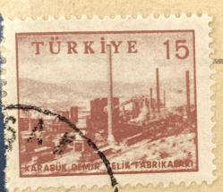 Mektup Zarfından Kesilmiş  / Postadan Geçmiş Pul Filateli - Damgalı - KARABÜK DEMİR ÇELİK FABRİKASI, 15 PARA - Türkiye Cumhuriyeti - Turkish Stamp - NOSTALJİK DOĞUM GÜNÜ HEDİYESİ