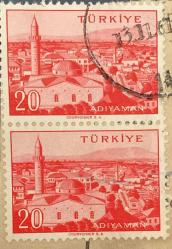 Mektup Zarfından Kesilmiş  / Postadan Geçmiş İkili Pul Filateli - 13.11.1961 Damgalı - ADIYAMAN, 20 PARA - Türkiye Cumhuriyeti - Turkish Stamp - NOSTALJİK DOĞUM GÜNÜ HEDİYESİ