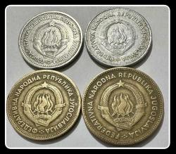 1953-1955-1955-1965 Yılları 1-2-20-50 DİNAR /Yugoslavya Sosyalist Cumhuriyeti Parası 4’lü Lot (YBMY4) KM#31/KM#34/KM#35/KM#47
