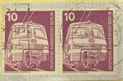 Almanya Pulu - Germany Stamp -  Mektup Zarfından Kesilmiş  / Postadan Geçmiş İkili Pul Filateli - Damgalı - OTOBÜS TEMALI ALMAN PULU, 10 PARA - YABANCI PULLAR - NOSTALJİK DOĞUM GÜNÜ HEDİYESİ
