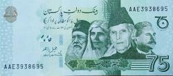 PAKİSTAN 75 Rupees, 2022 ÇİL (Pakistan'ın Bağımsızlığının 75. Yıldönümü Hatıra Para)