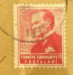 Mektup Zarfından Kesilmiş  / Postadan Geçmiş Pul Filateli - 1956 Damgalı - ATATÜRK, 15 KURUŞ - Türkiye Cumhuriyeti - Turkish Stamp - NOSTALJİK DOĞUM GÜNÜ HEDİYESİ