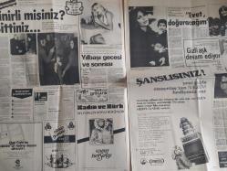 Hafta Sonu Haftalık Aktüalite Sinema Tiyatro Müzik ve Magazin Gazetesi - 2 Ocak 1981 - Sayı:1 - Müjde Ar, GS'li Fatih Terim'i çıldırttı - 1981'den korkmayın! - Hülya Sözer yeni yılda yeni burun - Sevim Tuna - Neşe Karaböcek - Melek Ayberk ''Kızımı eroine, Yeşilçam alıştırdı'' - Rüçhan Adlı - Meri Adlı - Görünmeyen adamın gözüyle - Sinirli misiniz? Bittiniz - Yılbaşı gecesi ve sonrası - Ajda Pekkan,  ''Evet doğracağım'' - Zeki Alasya'nın himayesinde - Zeki Alasya - Selma Sonat - Kim, nerede, nasıl? - Gökhan Yardımcı - Beyhan Gür - Mahmut Ata - Rahmi Eriş - Nurseli Eriş - Siz yazın, biz okuyalım - İlyas Salman cüce kardeşine kız arıyor - Amerika, Mevlana'ya gönül verdi... - İsmet Sıral - Arif Mardin - Tarık Akan, aklına koyduğunu yapar - Sosyeteden bir Jigolo'nun hatıra defteri - Suna Yıldızoğlu'nun maskesi düştü - Ali Kocatepe - Yasemin Kutsi, sihirli telefondan konuşuyor - Tanju Okan - Safiye Ünal - Zerrin Özer - Gülünç ama gerçek - Ferdi Tayfur - Necla Nazır - Tam Takım Gazete