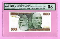 BREZİLYA BRAZIL 1000 CRUZEIROS P197b ND 1978-80 aUNC PMG 58 ÇİLALTI