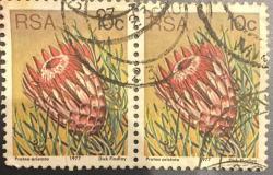 Güney Afrika Pulu - South Africa Stamp - Mektup Zarfından Kesilmiş  / Postadan Geçmiş İkili Pul Filateli - Damgalı - ÇİÇEK TEMALI GÜNEY AFRİKA PULU 1977, 10 PARA - YABANCI PULLAR - NOSTALJİK DOĞUM GÜNÜ HEDİYESİ