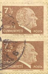 Mektup Zarfından Kesilmiş  / Postadan Geçmiş İkili Pul Filateli - Damgalı - ATATÜRK , 7 1/2 LİRA - Türkiye Cumhuriyeti - Turkish Stamp - NOSTALJİK DOĞUM GÜNÜ HEDİYESİ
