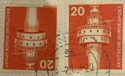 Almanya Pulu - Germany Stamp -  Mektup Zarfından Kesilmiş  / Postadan Geçmiş İkili Pul Filateli - Damgalı - ALMAN PULU, 20 PARA - YABANCI PULLAR - NOSTALJİK DOĞUM GÜNÜ HEDİYESİ