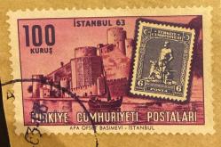 Mektup Zarfından Kesilmiş  / Postadan Geçmiş Pul Filateli - 1963 Damgalı - İSTANBUL SUR TEMALI PUL, 100 KURUŞ - Türkiye Cumhuriyeti - Turkish Stamp - NOSTALJİK DOĞUM GÜNÜ HEDİYESİ