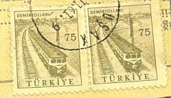 Mektup Zarfından Kesilmiş / Postadan Geçmiş İkili Pul Filateli - Damgalı - DEMİR YOLLARI, 75 PARA - TÜRKİYE CUMHURİYETİ, NOSTALJİK DOĞUM GÜNÜ HEDİYESİ
