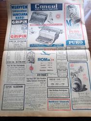 Vatan Gazetesi - 1 Ağustos 1953 - Kasım Gülek'e Mektup Yazan Ahmet Emin Yalman Köşe Yazısı - Memurların Aylıklarında Artma Temin Edilecek - Başbakan Adnan Menderes İzmir'de - Senatör Robert Taft Dün Öldü - Ankara'da Kasaplar Et Satmıyor - Ruslar Bir Amerikan Uçağını Düşürdüler - Eroin Ve Esrarcılığa Yok Edecek Yürürlüğe Girdi - Samsun Limanının İnşası İhale Edildi - Kıbrıs Başpiskoposu Makarios Komünistlerle İşbirliği Yapıyor - Yeşilköy Hava Meydanı Ve Terminal Binası Yazan İsmail İşmen - İçimizdeki Şeytan Yazan Raymond Radiguet Yazı Dizisi - Boğaziçinde Yapılacak Asma Köprü 60.000.000 Dolara Çıkacak - Yunanlı Atletler Dün Şehrimize Geldi - Yarın Yapılacak Olan Konkurhipikler - Sanat Hayatının 27. Yılında Talat Artemel - Müzik Dünyasından Yehudi Menuhin - İstanbul Radyosunun Öğle Yayınları - Arı Bisküvileri - Consul Yazı Makineleri - Muayyen Zamanlardaki Sancılara Karşı Gripin - Makina Kimya Endüstrisi Diskleri - Air France - Puro Tuvalet Sabunu - Emlak Bankası - Doğubank - Bulmaca