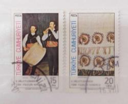 Türkiye Cumhuriyeti, Damgalı 2 Adet Pul 1981 (15 Lira-20 Lira) II. Milletlerarası Türk Folklor Kongresi.