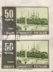 Mektup Zarfından Kesilmiş  / Postadan Geçmiş İkili Pul Filateli - 1964 Damgalı - SULTANAHMET MEYDANI, 50 KURUŞ - Türkiye Cumhuriyeti - Turkish Stamp - NOSTALJİK DOĞUM GÜNÜ HEDİYESİ