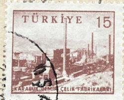 Mektup Zarfından Kesilmiş  / Postadan Geçmiş Pul Filateli - Damgalı - KARABÜK DEMİR ÇELİK FABRİKASI , 15 PARA - Türkiye Cumhuriyeti - Turkish Stamp - NOSTALJİK DOĞUM GÜNÜ HEDİYESİ