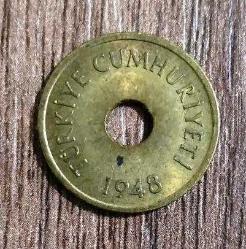 1 KURUŞ 1948 pirinç delikli madeni parası Türk Lirası İsmet İnönü dönemi para (58)