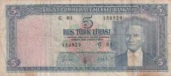 Türkiye, 5 Lira, 1961, VF, p173a, 5.Emission
