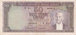 Türkiye, 50 Lira, 1971, VF, p187A, 5.Emission