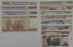 7 EMİSYON 10 LİRA'DAN 1.000.000'NA KADAR SET ÇİL 10.000 -100.000 LİRA ÇİLALTI