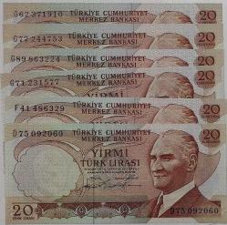 6 EMİSYON 20 LİRA SERİ D-F-G HARFLERİ ÇİL 6 ADET