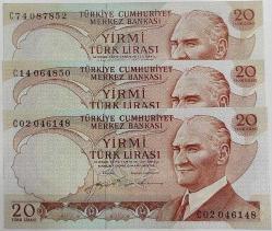 6 EMİSYON 20 LİRA SERİ C02-C14-C74 HARFLERİ ÇİLALTI