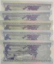 6 EMİSYON 5 LİRA SERİ E-F-G-J-K HARFLERİ ÇİLALTI 5 ADET