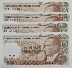 7 EMİSYON 5.000 LİRA SERİ G-H-H-I HARFLERİ ÇİL
