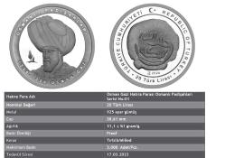 Efemera - Osman Gazi - Darphane Sertifikalı Gümüş Hatıra Para - Padişahlar Serisi No : 1 - kitantik - kitaLog