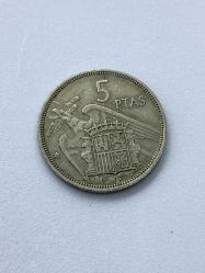 1957 İspanya 5 ptas madeni para ÇT
