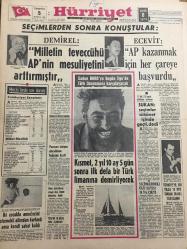 HÜRRİYET GAZETESİ 5 HAZİRAN 1968 YIL :21 SAYI :7221--Seçimden sonra konuştular --Demirel :Milletin teveccühü AP nin mesuliyetini arttırmıştır ---Ecevit : AP Kazanmak için her çareye başvurdu --- Cumhuriyet Senatosu -Millet Meclisi ---Parasını isteyen alacaklının boğazını kesti ---Sukan : Seçimler sükunet içinde geçti dedi ---Kısmet ,2 yıl 10 ay 5 gün sonra ilk defa bir Türk limanına demirleyecek ----İki çocukla annelerini otomobil altından kurtardı ama kendi sakat kaldı ----Seçimlerdeki ölü sayısı 16 ya çıktı ----Türkiye ye bir yılda 13 oto sokan İranlı yakalandı ---Kuvvet macunu denilince ,deniz mahsullerini yaşlılar kapıştı ---Kırmızı şimşekler pusuda bekliyor ---Kaleci Hazım baş kaldırdı ---Eken :Galatasaray finali oynayacak dedi ---Best : Eusebio 'nun devri geçti ---Yabancı Yıldızlar Bugün Kampa Giriyor ---Ebe anneleri emekli olurken toplandılar---Aktör Peter Sellers ,Briff Eklund dan ayrılıyor ----İngiliz Lolitası ---