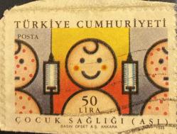 Mektup Zarfından Kesilmiş  / Postadan Geçmiş Pul Filateli - Damgalı - ÇOCUK SAĞLIĞI AŞI PULU, 50 LİRA - Türkiye Cumhuriyeti - Turkish Stamp, NOSTALJİK DOĞUM GÜNÜ HEDİYESİ