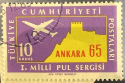 Mektup Zarfından Kesilmiş  / Postadan Geçmiş Pul Filateli -Damgalı -  I. MİLLİ PUL SERGİSİ ANKARA 65  , 10 KURUŞ - Türkiye Cumhuriyeti - Turkish Stamp - NOSTALJİK DOĞUM GÜNÜ HEDİYESİ