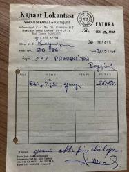 YEMEK FATURASI - 30 MAYIS 1986 - KANAAT LOKANTASI - VAHDETTİN KARGILI VE KARDEŞLERİ - ÜSKÜDAR, İSTANBUL - OSMAN FAHİR SEDEN, O.F.S. PRODÜKSİYON - BEYOĞLU, İSTANBUL - ISLAK İMZALI, KAŞELİ - 14 x 20 cm EBATLI ORİJİNAL FATURA - TÜRK SİNEMA - FİLM TARİHİ