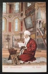 PC.174 İSTANBUL AYA SOFYA CAMİ RAHLE ÖNÜNDE KURAN OKUYAN HOCA OSMANLI DÖNEMİ POSTA KARTI N.25