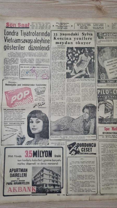 SON SAAT GAZETESİ -- 28 EYLÜL 1966-Göztepe,Bologna maçı bu gece