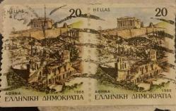 Yunanistan Pulu - Greek Stamp - Mektup Zarfından Kesilmiş  / Postadan Geçmiş İkili Pul Filateli - Damgalı - YUNAN PULU 1988, 20 PARA - YABANCI PULLAR - NOSTALJİK DOĞUM GÜNÜ HEDİYESİ