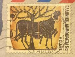 Yunanistan Pulu - Greek Stamp - Mektup Zarfından Kesilmiş  / Postadan Geçmiş İkili Pul Filateli - Damgalı - YUNAN PULU 1983, 27 PARA - YABANCI PULLAR - NOSTALJİK DOĞUM GÜNÜ HEDİYESİ