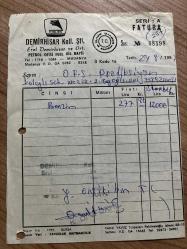 OTOMOBİL BENZİN FATURASI - 29 AĞUSTOS 1987 - DEMİRHİSAR KOLL.ŞTİ. - EROL DEMİRHİSAR VE ORT. - PETROL OFİSİ FUEL OİL BAYİİ - MUDANYA, BURSA - OSMAN FAHİR SEDEN, O.F.S. PRODÜKSİYON - BEYOĞLU, İSTANBUL - ISLAK İMZALI, KAŞELİ - 14 x 20 cm EBATLI ORİJİNAL FATURA - TÜRK SİNEMA - FİLM TARİHİ