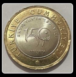 2012 - 1 Lira “T.C Sayıştay’ın 150.Yılı” Tedavül Hatıra Para-6 (TCTHM-6K) KM#1282 (T.C DÜZ) QUADRAN KAPSÜL İÇİNDE